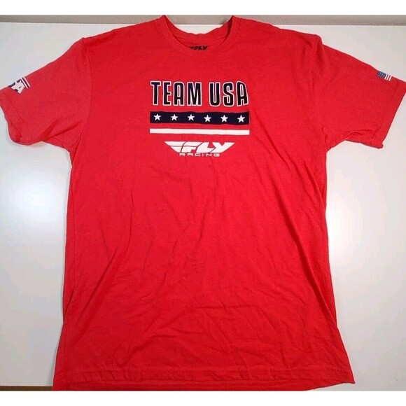 Team USA Fly Racing Mens Graphic Tee T shirt Crew Neck Short Sleeve Logo Red XL - Picture 1 of 9